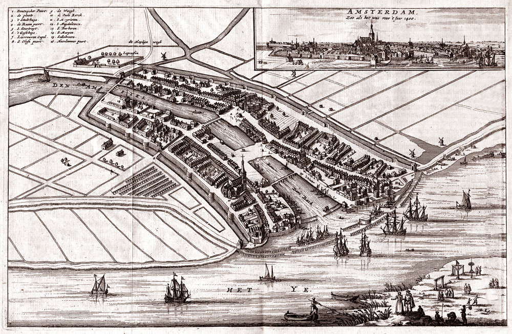 Amsterdam situatie voor 1400 von Zesen 1664